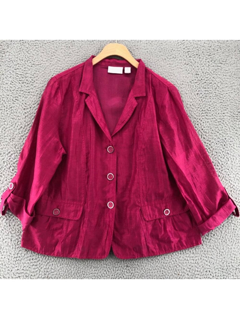 Chicos Blazer Womens 2 US Large Mikhalia Hot Pink Linen Blend 3/4 Sleeve Office